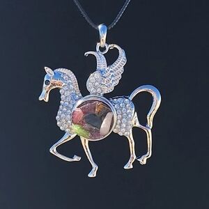 Silver Pegasus Necklace with Multicolor Gem